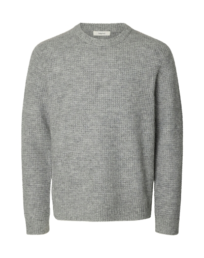 Selected - SLMRai Waffle Crew Strickpullover - Light Grey Melange